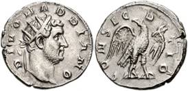 Divus Hadrian AR Antoninianus. Struck under Trajan Decius, 251 AD. DIVO  HADRIANO, radiate head right / CONSECRATIO, eagle standing right, head  left. RSC 1509. * Sear RCV 9472 * WildWinds.com