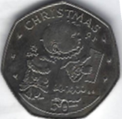A close-up of a coin

Description automatically generated